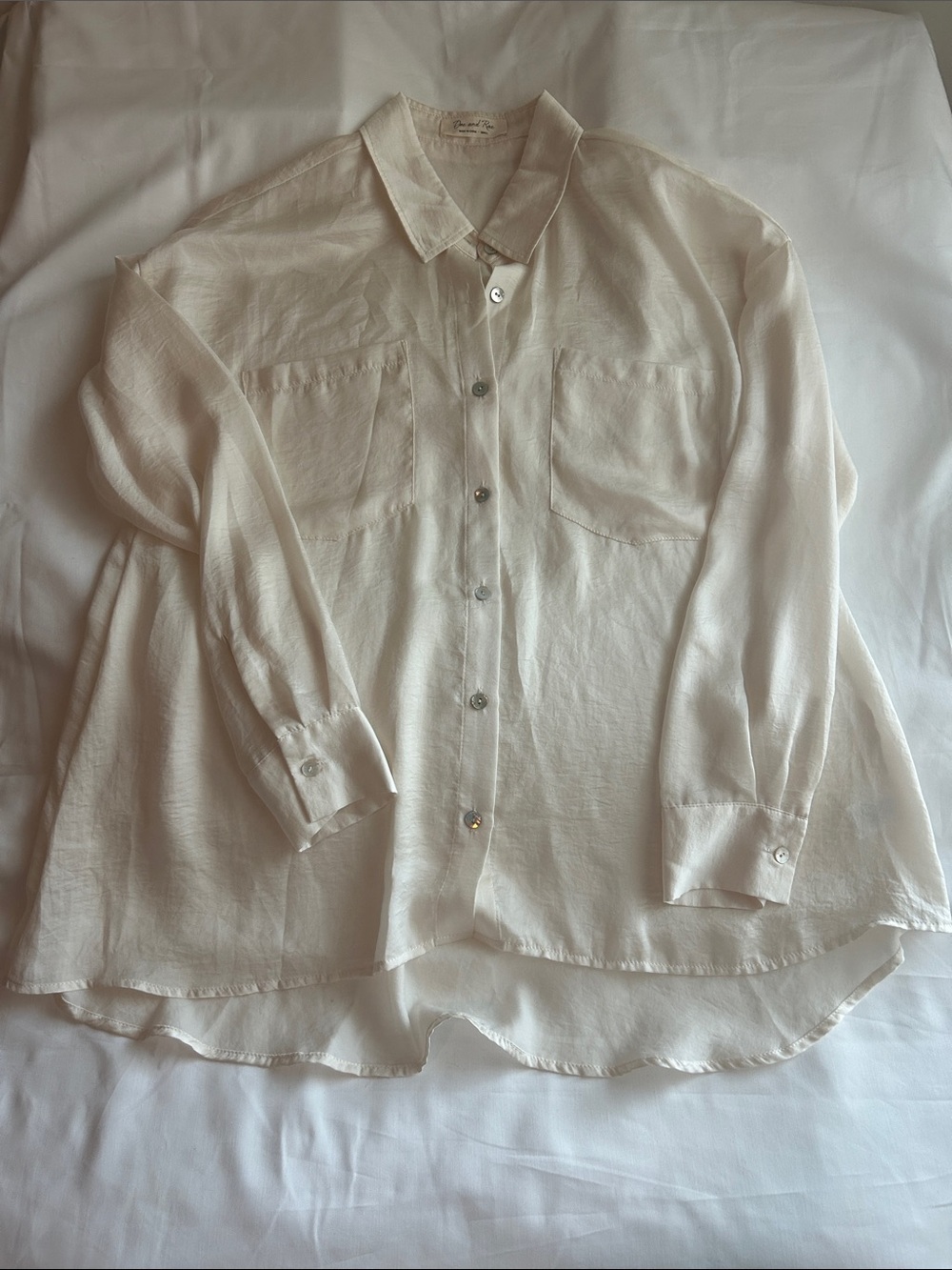Doe & Rae Ivory Button-Up Sheer Blouse